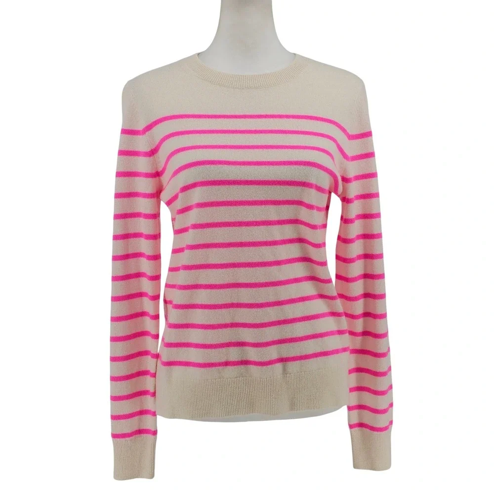 Antonio Melani Cashmere Sweater M Cream Pink Breton Striped Preppy Parisian Luxe